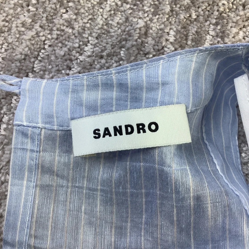 Sandro Nathalie Blue White Pinstripe Linen Lace Midi Dress Size 40 NWT - Picture 12 of 16